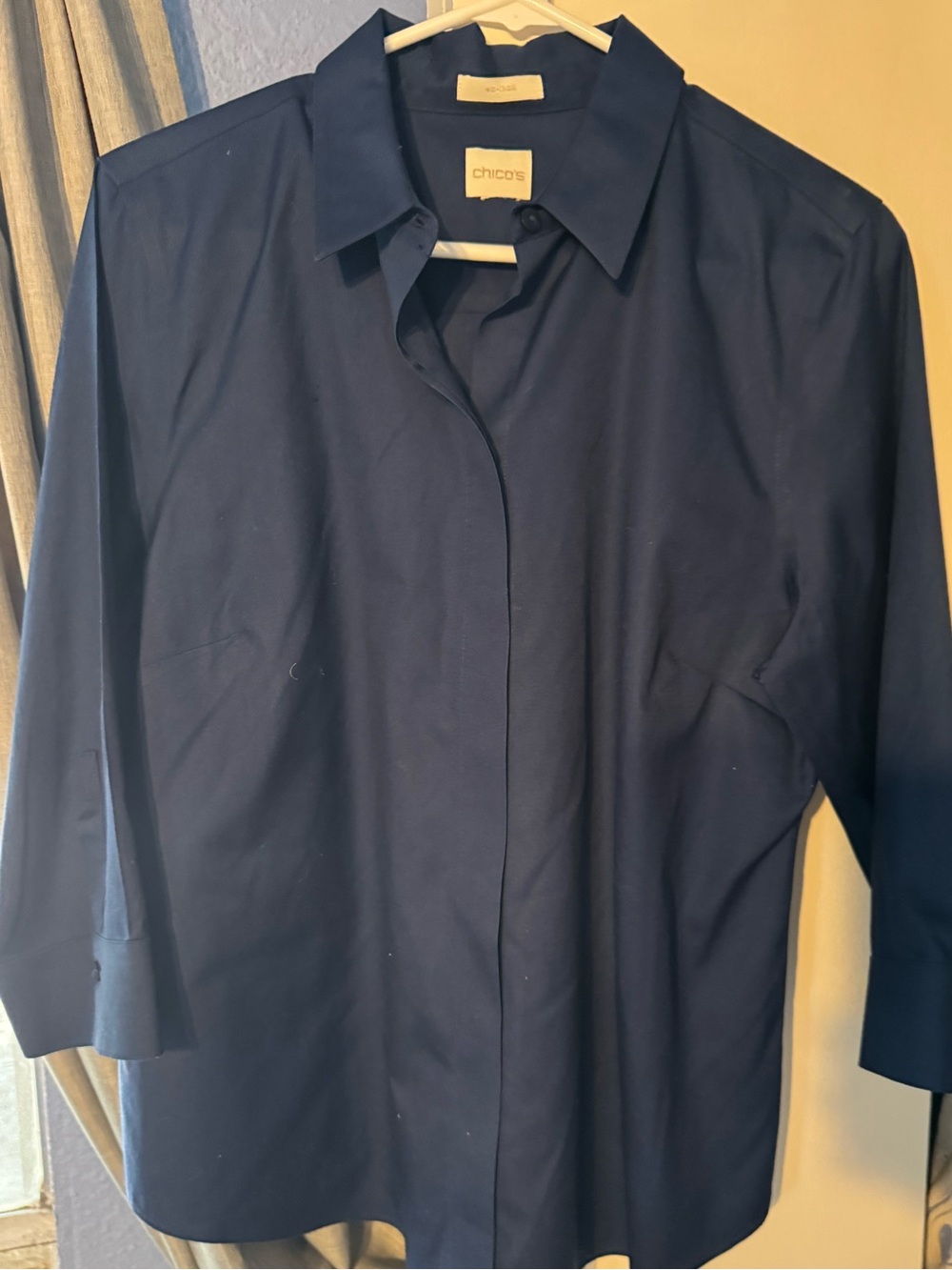 Chico's Navy Blue Button-Front Dress Shirt